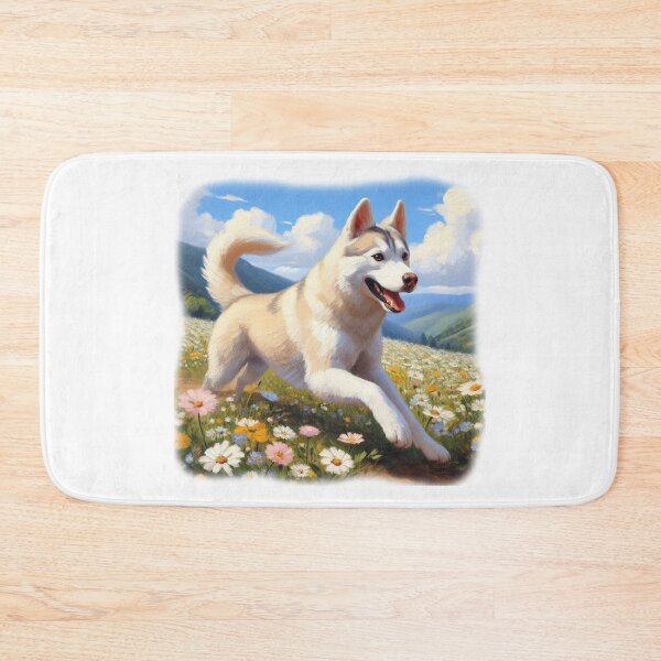 Item preview, Beige Husky Running Through a Meadow of Flowers designed and sold by Kim Arnott.