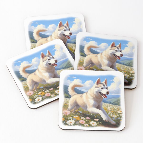 Item preview, Beige Husky Running Through a Meadow of Flowers designed and sold by Kim Arnott.