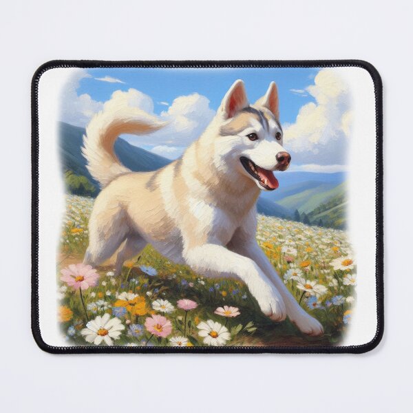 Item preview, Beige Husky Running Through a Meadow of Flowers designed and sold by Kim Arnott.