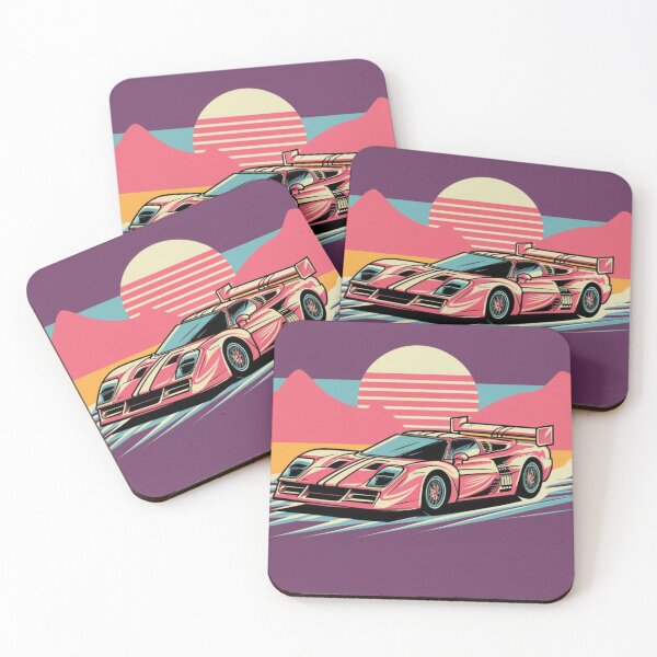 Item preview, Reto Race Car Burning Rubber in front of a Neon Sunset designed and sold by CraftedRealm.