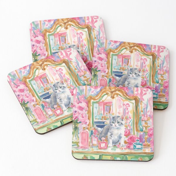Item preview, Kitten and vanity mirror, whimsical art print designed and sold by SophieClimaArt.