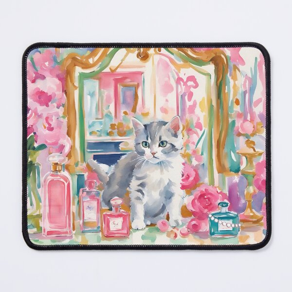 Item preview, Kitten and vanity mirror, whimsical art print designed and sold by SophieClimaArt.