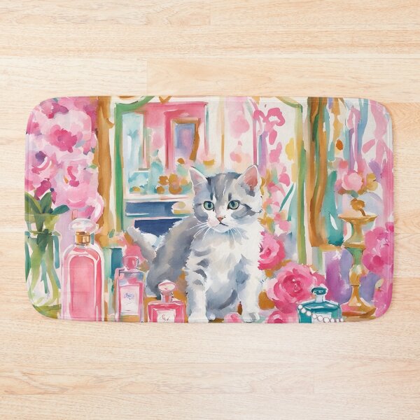 Item preview, Kitten and vanity mirror, whimsical art print designed and sold by SophieClimaArt.