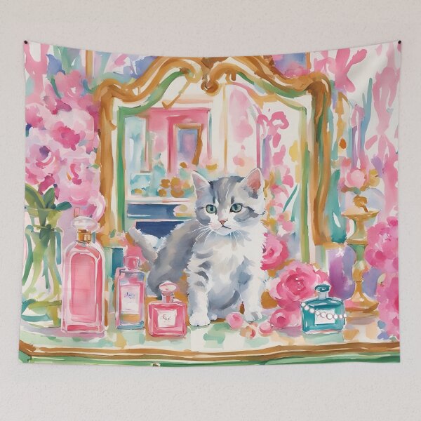Item preview, Kitten and vanity mirror, whimsical art print designed and sold by SophieClimaArt.