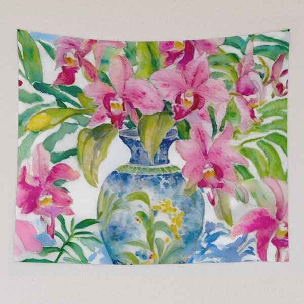 Item preview, Orchids in blue and white chinoiserie jar designed and sold by SophieClimaArt.