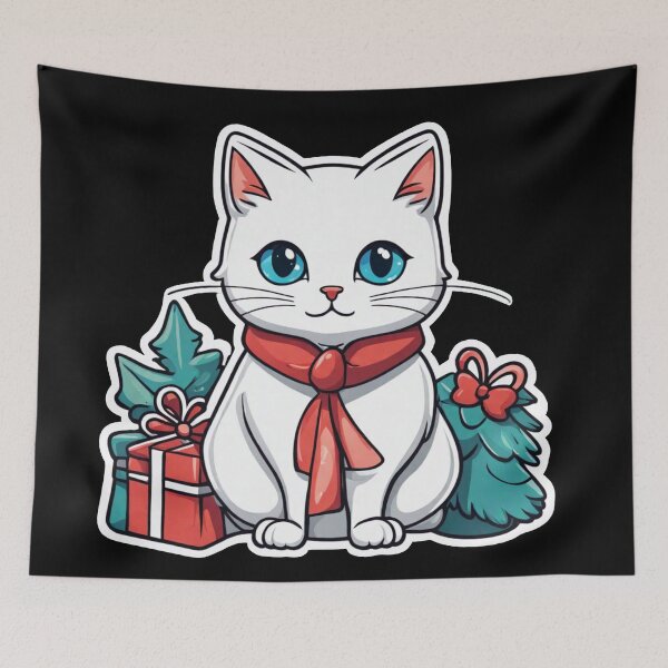 Item preview, Cute white Christmas cat with blue eyes. Cat Christmas gift.2 designed and sold by By-Jeff.