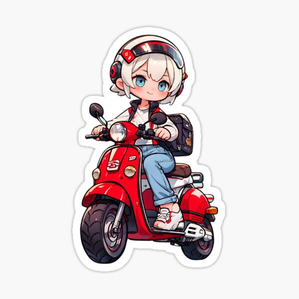 Cute Chibi Girl on a Red Italian Scooter Sticker