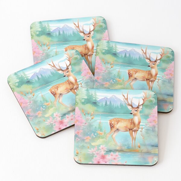 Item preview, Deer, lakes and mountains watercolor designed and sold by SophieClimaArt.