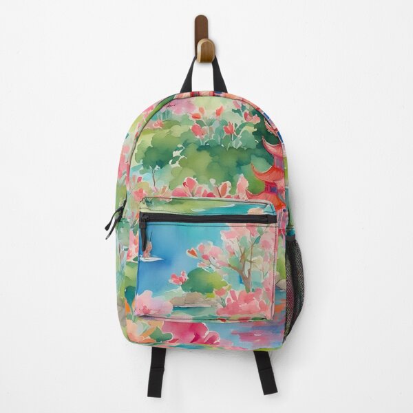 Item preview, Pagoda chinoiserie landscape watercolor painting designed and sold by SophieClimaArt.