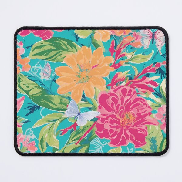 Item preview, Preppy flowers and butterflies on turquoise designed and sold by SophieClimaArt.
