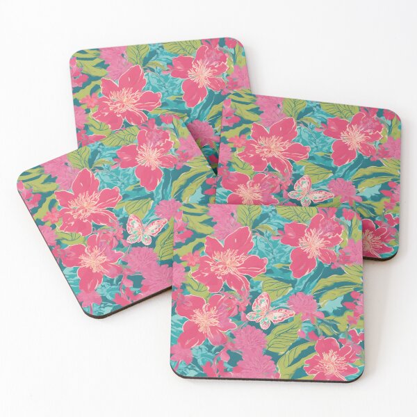 Item preview, Flowers and butterflies on teal background designed and sold by SophieClimaArt.