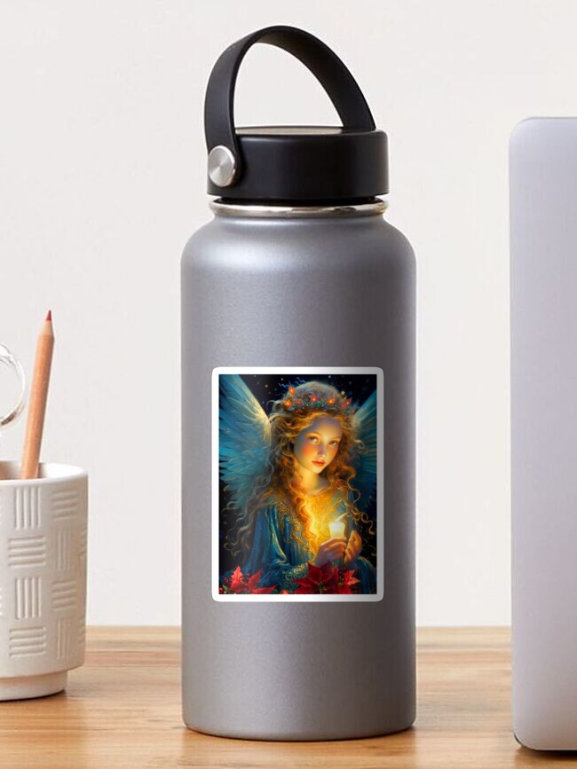 Thumbnail 1 of 3, Sticker, Christmas Vigil Angel designed and sold by phatpuppyart.