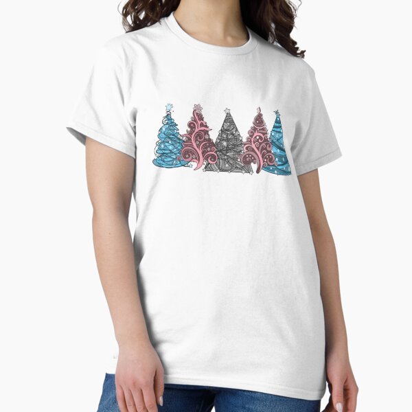 Row of Five Transgender Pride Flag Christmas Trees Vector Classic T-Shirt