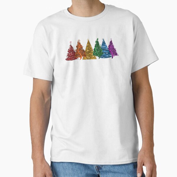 Row of Six LGBTQ Pride Rainbow Christmas Trees Vector Classic T-Shirt