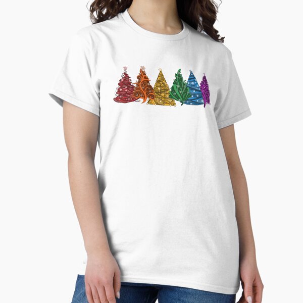 Row of Six LGBTQ Pride Rainbow Christmas Trees Vector Classic T-Shirt