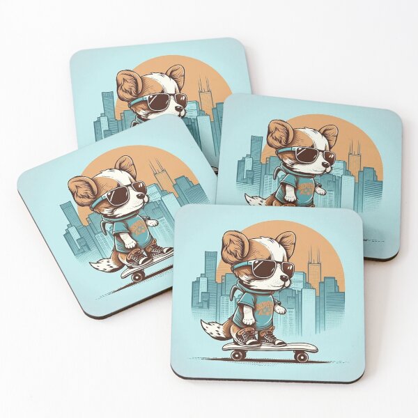 Item preview, Skateboarding Dog with Sunglasses in City Street Art designed and sold by PaintbrushPlace.