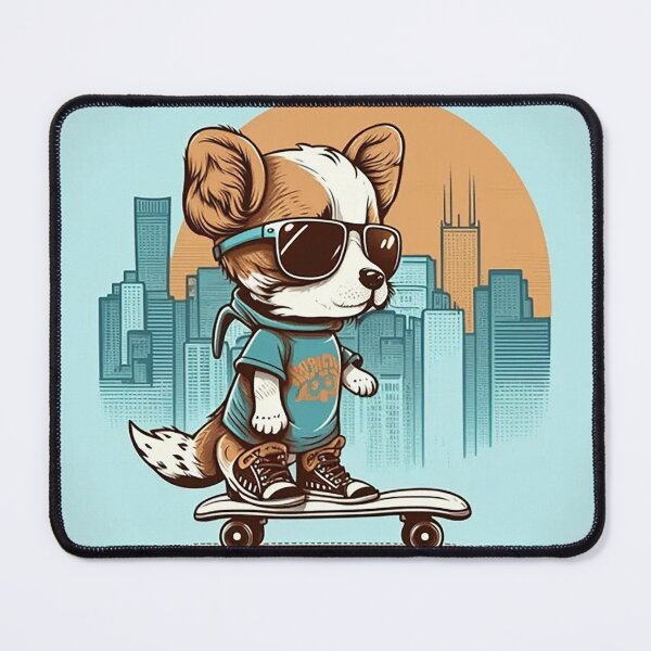 Item preview, Skateboarding Dog with Sunglasses in City Street Art designed and sold by PaintbrushPlace.
