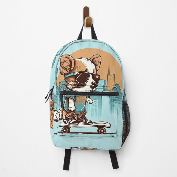 Item preview, Skateboarding Dog with Sunglasses in City Street Art designed and sold by PaintbrushPlace.