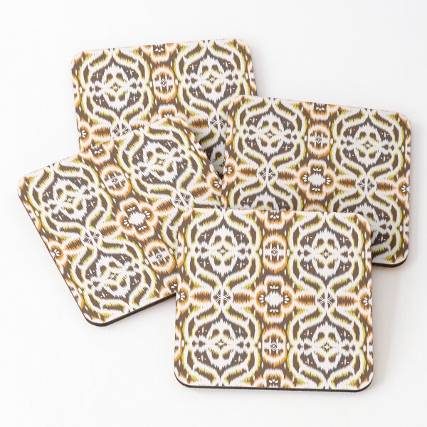 Item preview,  Seamless tribal ikat patterns of white, yellow, orange curved shapes  designed and sold by Aesthetic shapes design.