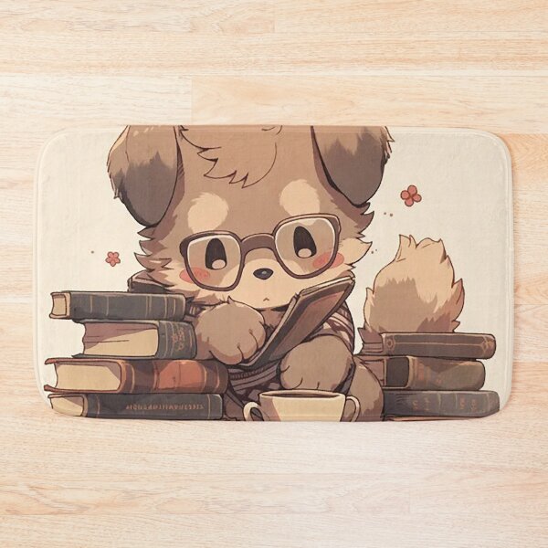 Item preview, Bookworm Puppy with Glasses and Tea Illustration designed and sold by PaintbrushPlace.