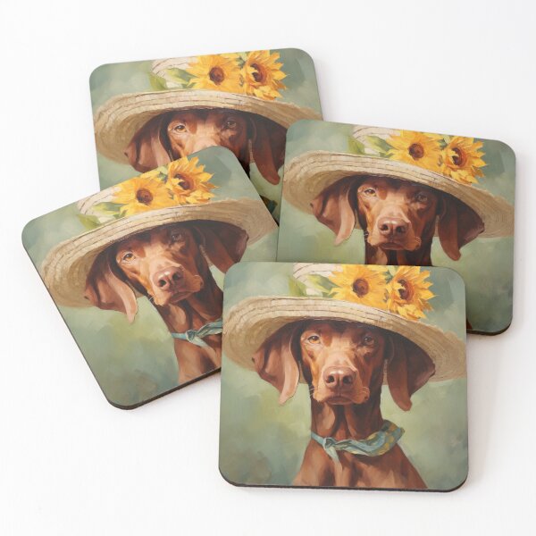 Item preview, Hungarian Vizsla Dog Lady with sunflowers and hat designed and sold by WallyPink.