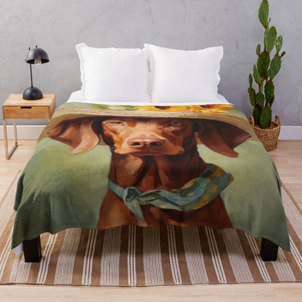 Item preview, Hungarian Vizsla Dog Lady with sunflowers and hat designed and sold by WallyPink.