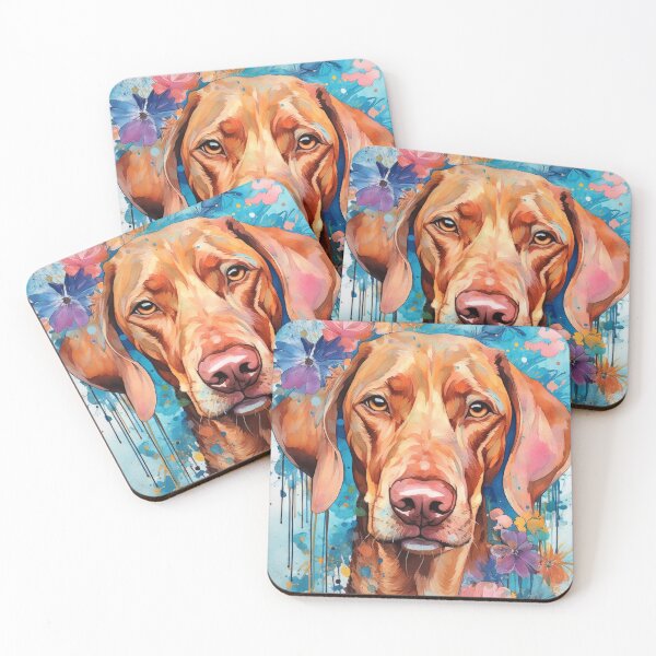 Item preview, Vizsla Hungarian Pointer dog with blue flowers designed and sold by WallyPink.
