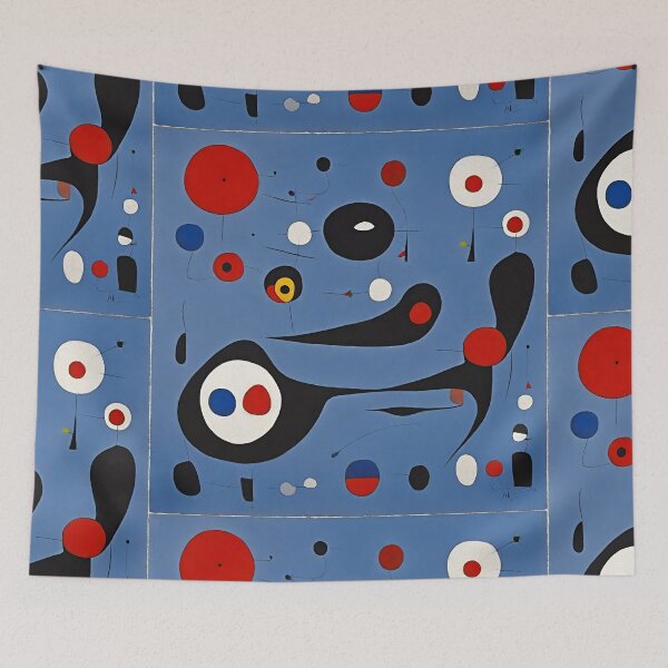 Item preview, Joan Miro Inspired Abstract Ghosts on Blue Background designed and sold by bettypure.