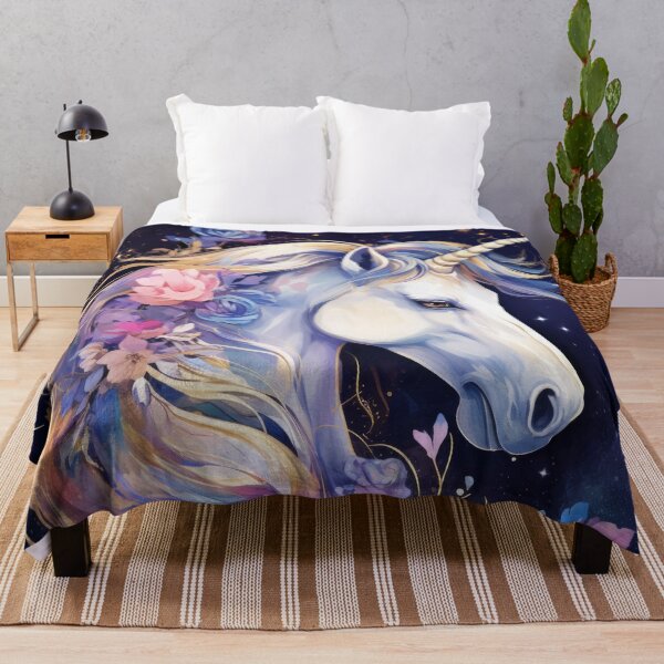 Item preview, the last unicorn Lady Amalthea with a floral design at midnight designed and sold by WallyPink.