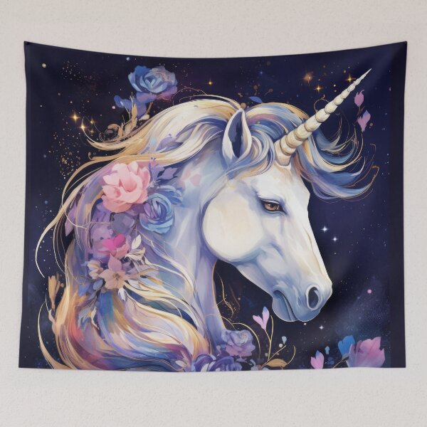 Item preview, the last unicorn Lady Amalthea with a floral design at midnight designed and sold by WallyPink.