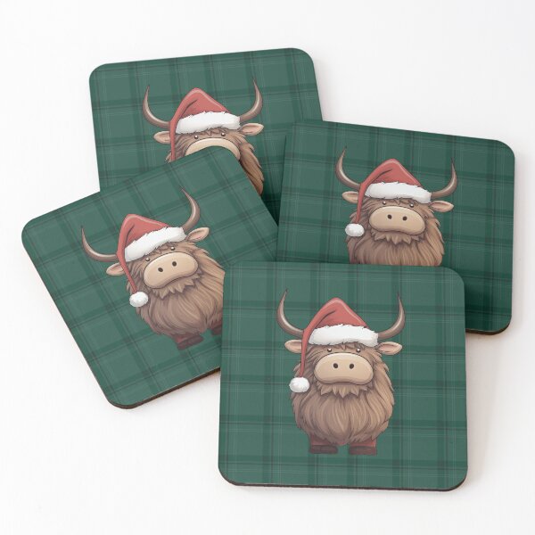 Item preview, Copy of Christmas Highland Cow Coo on Green Tartan designed and sold by wotsthis.