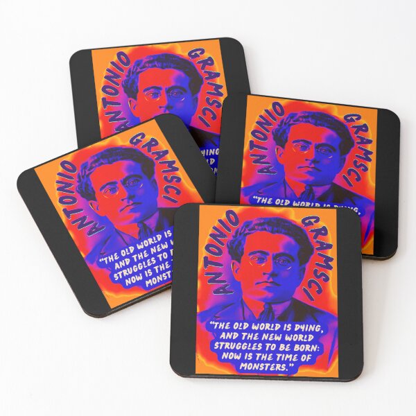 Item preview, Antonio Gramsci portrait and quote: The old world is dying, and the new world struggles to be born: now is the time of monsters. designed and sold by artbleed.