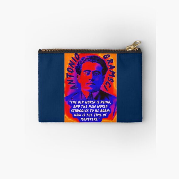 Item preview, Antonio Gramsci portrait and quote: The old world is dying, and the new world struggles to be born: now is the time of monsters. designed and sold by artbleed.