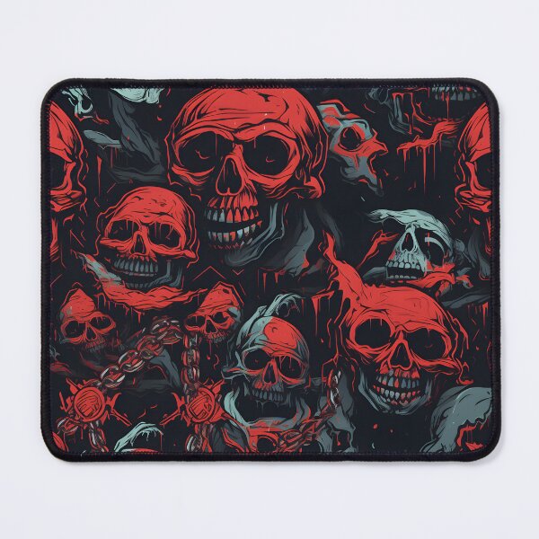 Item preview, Chilling Depths: Crimson and Noir Skulls with Chains Artwork designed and sold by inkArtistryfine.