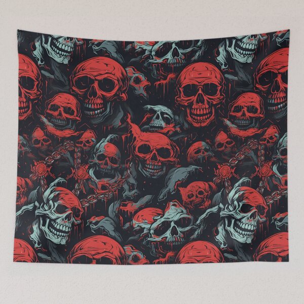 Item preview, Chilling Depths: Crimson and Noir Skulls with Chains Artwork designed and sold by inkArtistryfine.