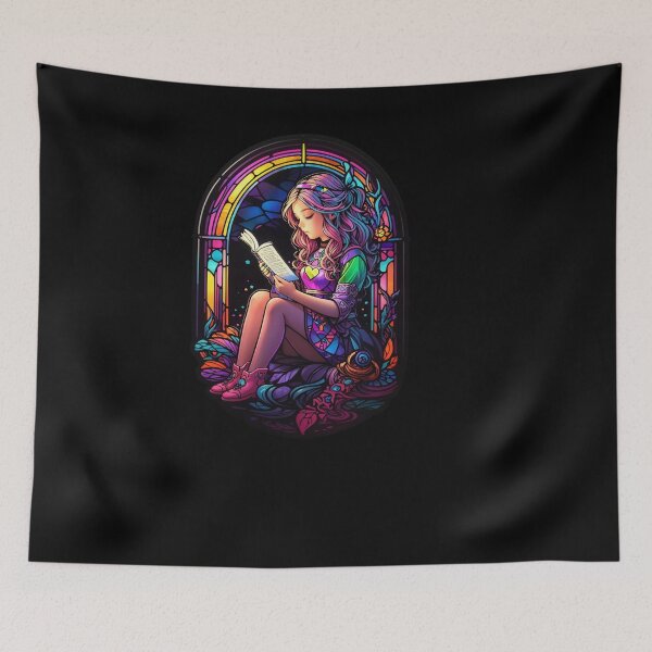 Item preview, Stained Glass Book Aesthetic, Girl Reading Book designed and sold by Desfix.