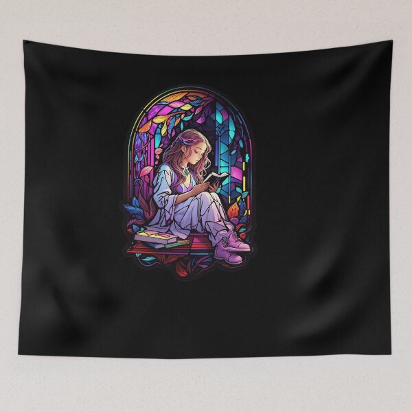 Item preview, Stained Glass Book Aesthetic, Girl Reading Book designed and sold by Desfix.