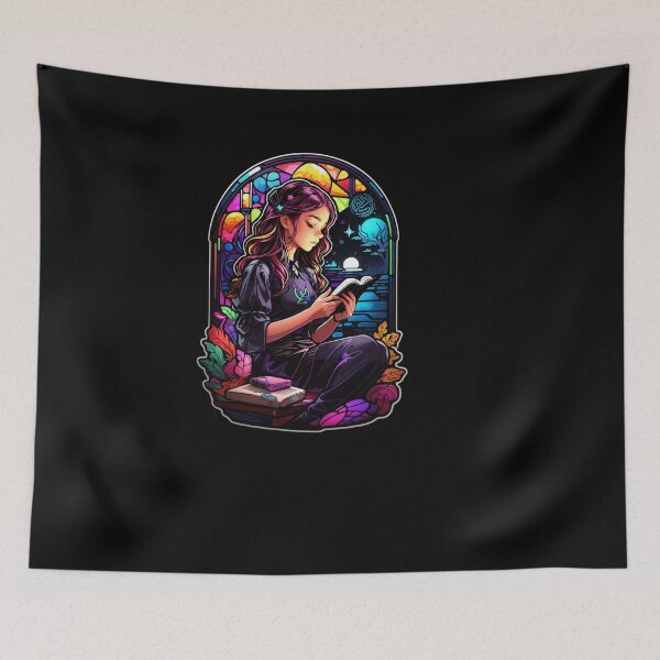 Item preview, Stained Glass Book Aesthetic, Girl Reading Book designed and sold by Desfix.
