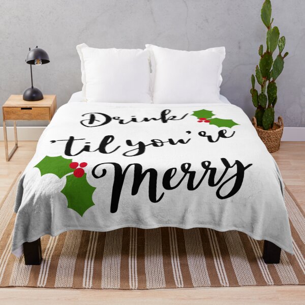 Item preview, Christmas Humor. Rude, Offensive, Inappropriate Christmas Design. Drink 'Til You're Merry in Black with Holy designed and sold by That Cheeky Tee.