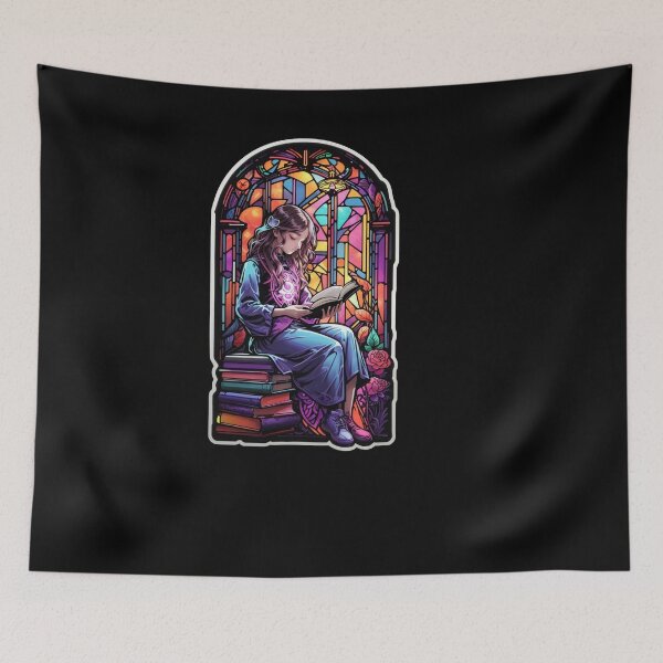Item preview, Stained Glass Book Aesthetic, Girl Reading Book designed and sold by Desfix.