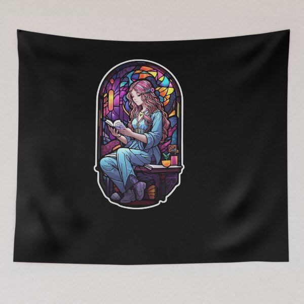 Item preview, Stained Glass Book Aesthetic, Girl Reading Book designed and sold by Desfix.