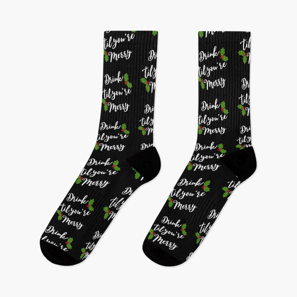 Item preview, Christmas Humor. Rude, Offensive, Inappropriate Christmas Design. Drink 'Til You're Merry in White with Holly designed and sold by That Cheeky Tee.