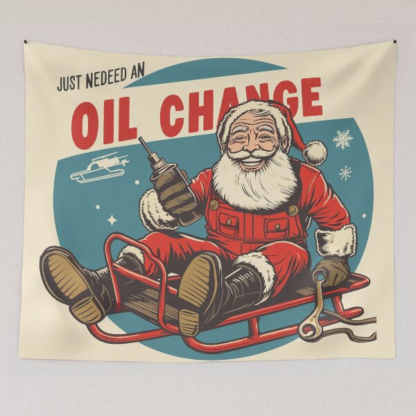 Item preview, Vintage Funny Mechanic Poster of Santa Claus Fixing Sleigh on Christmas | Just Needed an Oil Change  designed and sold by 8fifty8.