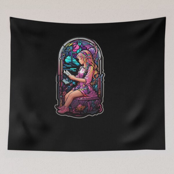 Item preview, Stained Glass Book Aesthetic, Girl Reading Book designed and sold by Desfix.