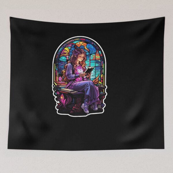 Item preview, Stained Glass Book Aesthetic, Girl Reading Book designed and sold by Desfix.