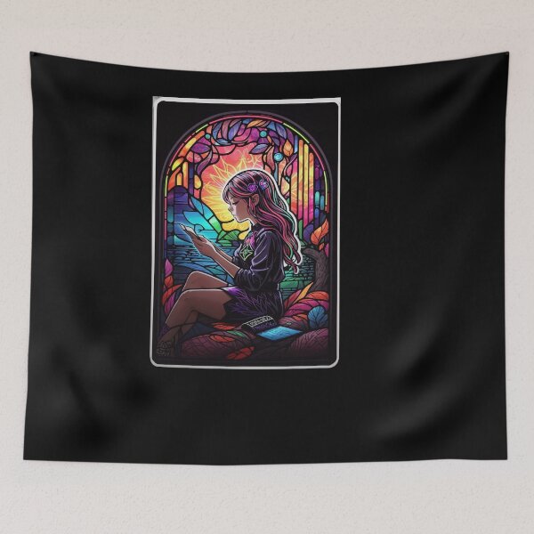 Item preview, Stained Glass Book Aesthetic, Girl Reading Book designed and sold by Desfix.