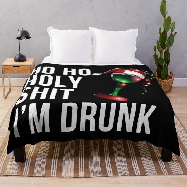 Item preview, Christmas Humor. Rude, Offensive, Inappropriate Christmas Design. Ho Ho Holy Shit I'm Drunk. White Writing with Christmas Lights Wine Glass and Santa Hat designed and sold by That Cheeky Tee.