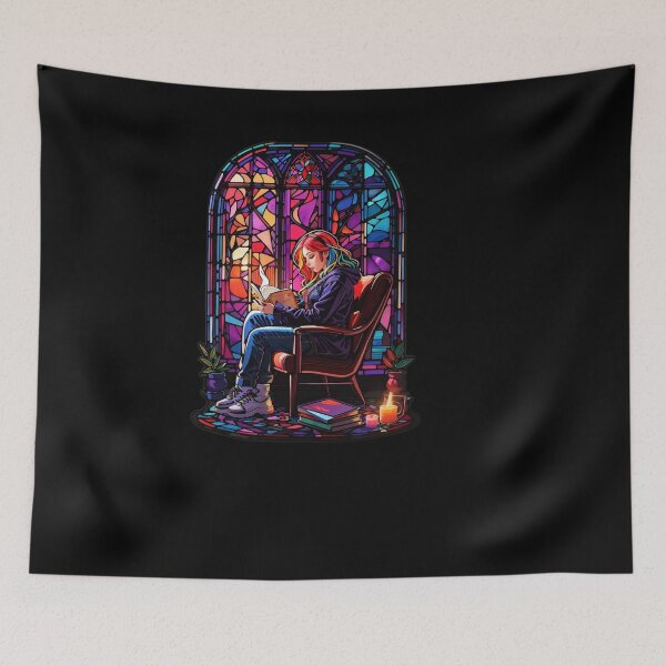 Item preview, Stained Glass Book Aesthetic, Girl Reading Book designed and sold by Desfix.