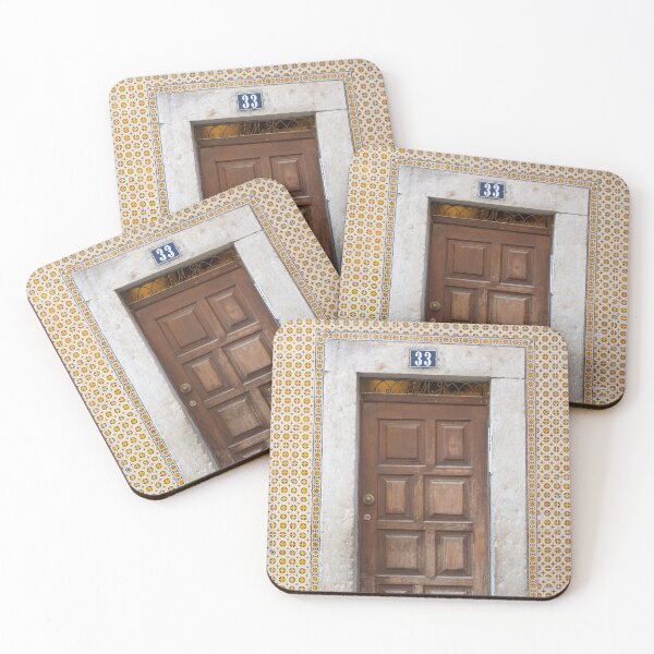 Item preview, The brown door with yellow azulejos nr. 33 art print - Vintage doors in Alfama, Lisbon, Portugal - travel photography designed and sold by Christa Stroo Photography.
