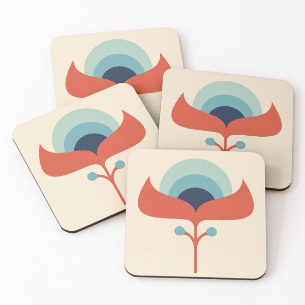 Item preview, KF 0179 D - Vintage Retro 70s Floral Pattern in Red Blue designed and sold by KhakiFinch.